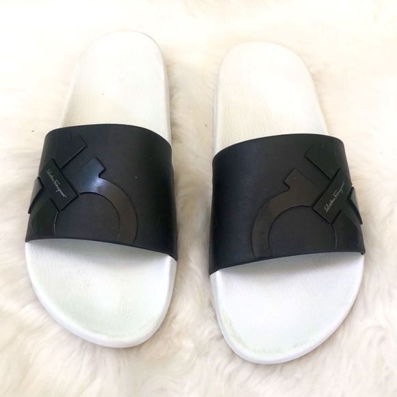 Salvatore Ferragamo Men's Rubber Black Slides Made in Italy